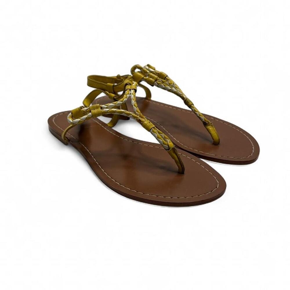 Lauren Ralph Lauren Yellow & White brown leather sandals braided straps size 6